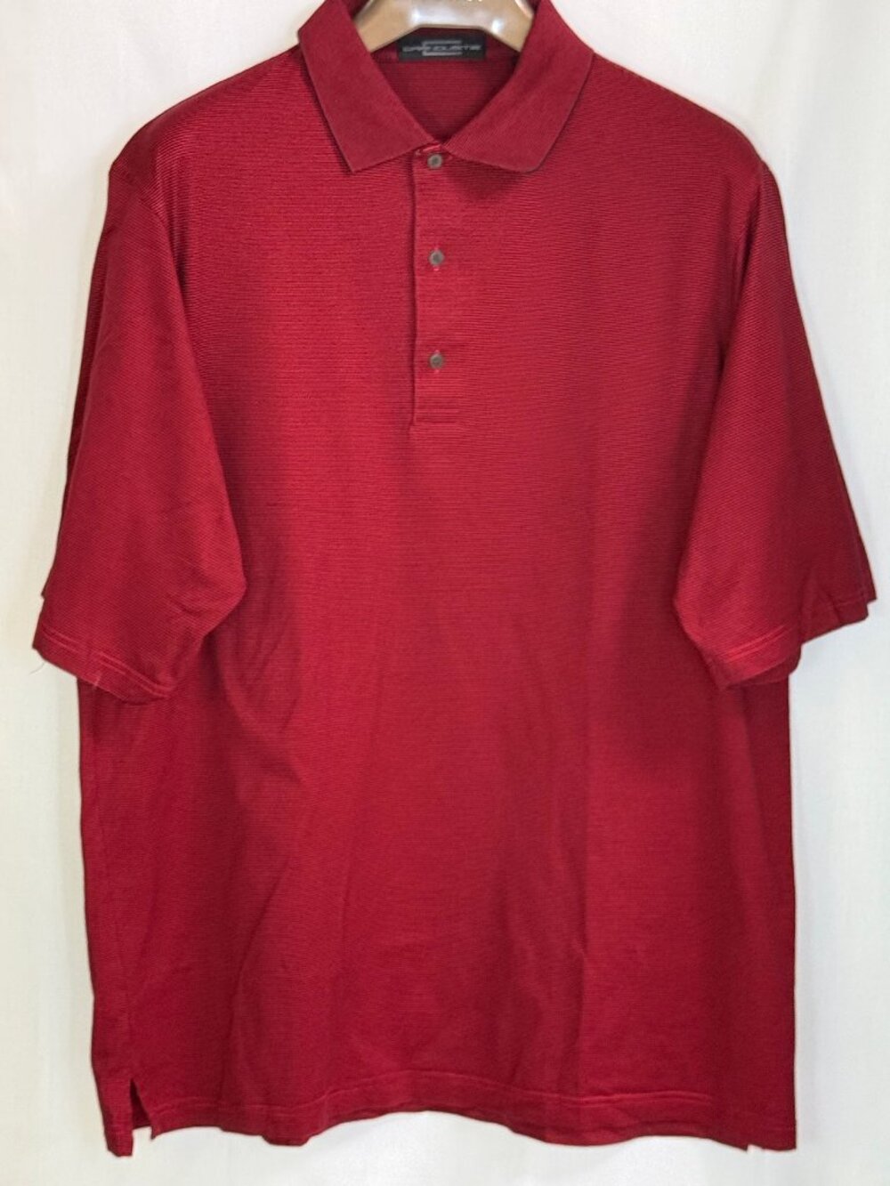 Carnoustie Men's Short Sleeves w/ Collar Pinstripe Polo Shirt-Burgundy/Black -XL